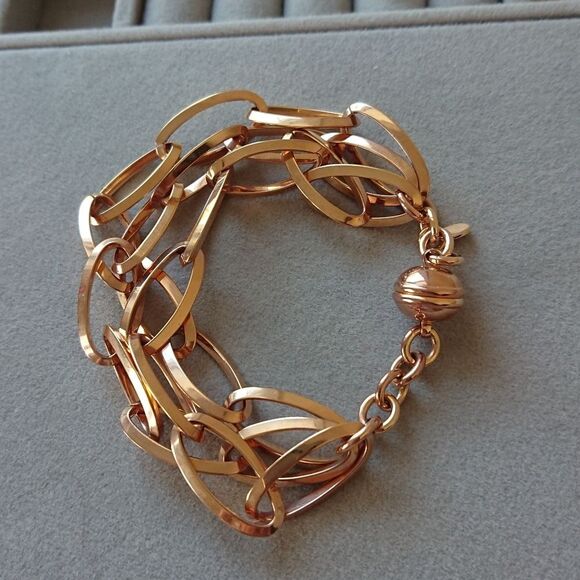 Bronze Milor Italy rose gold tone triple link mag closure Bracelet - Picture 1 of 7